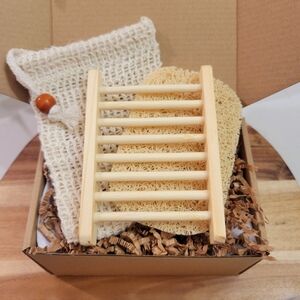 Wood Soap Dish 3pc Gift Set Spa Hygge Relaxation Meditation